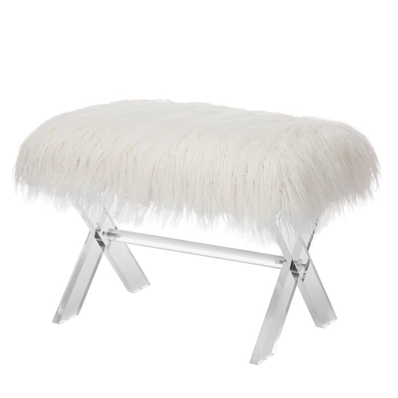 Glitzhome Modern Faux Fur Acrylic Accent Bench Ottoman