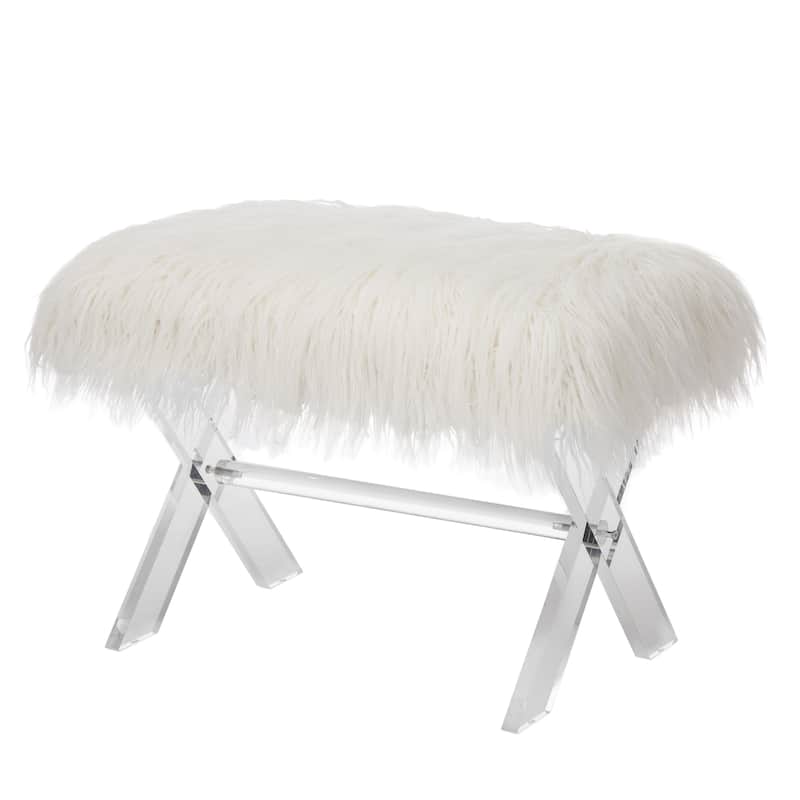 Glitzhome Modern Faux Fur Acrylic Accent Bench Ottoman