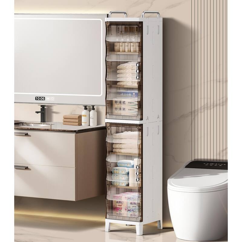 Small Narrow Bathroom Storage Cabinet White Plastic Corner Organizer with Adjustable Shelves - 7.87"(D) x 9.96"(W) x 52.76"(H)