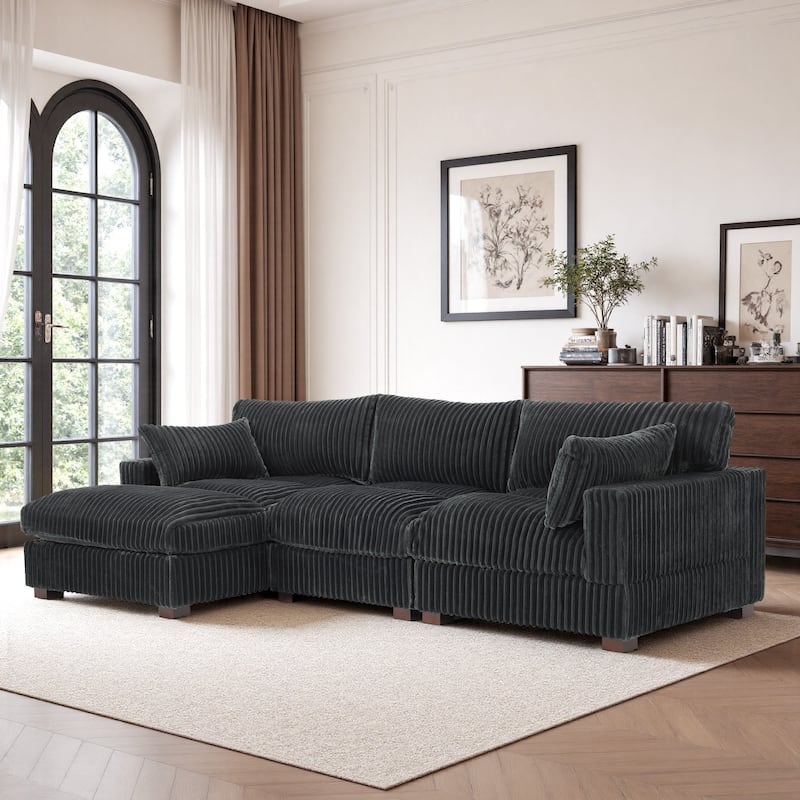 Oversized Plush Modular Sectional Sofa Set L Shaped Couch - 3-piece/Grey - Left Facing