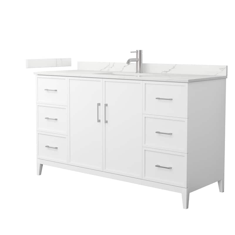 Elan 60-inch Single Vanity, Single Hole Quartz Top - White, Nickel Trim, Giotto Quartz Top