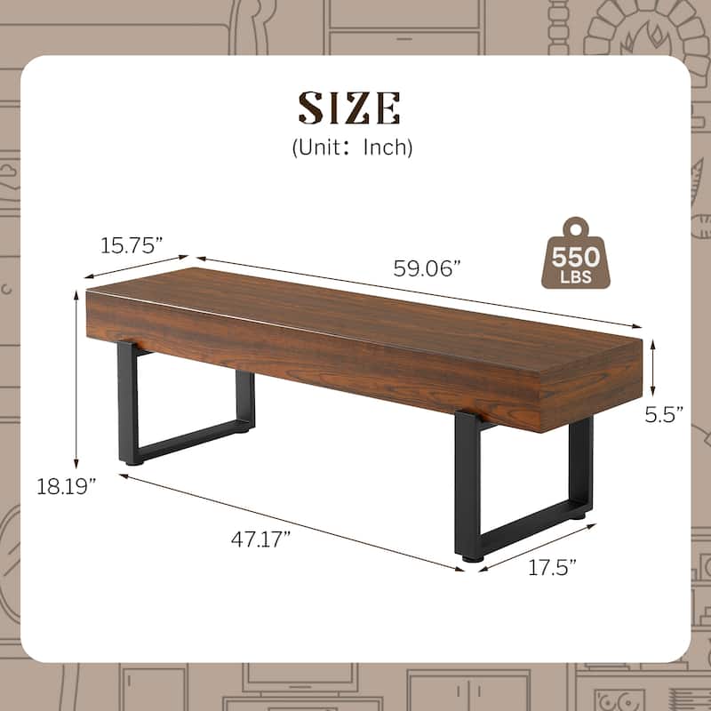 Sleek Modern Unupholstered Bench with Heavy-Duty Metal Legs by Harper&Bright Designs
