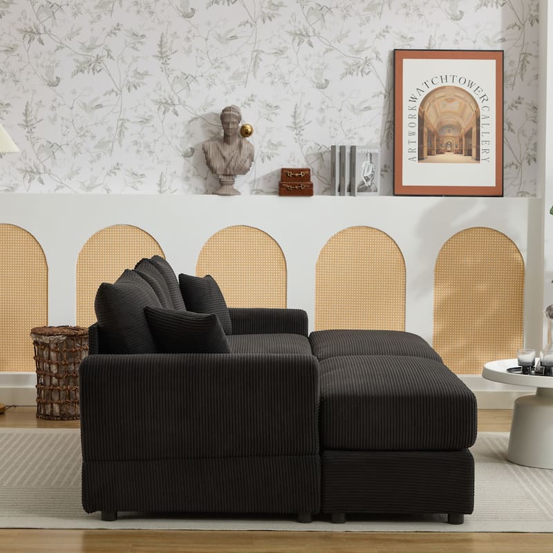 Sectional Couch Sofa for Living Room, Modern Corduroy Modular Couch with 2 Ottoman, Corduroy Sofas for Apartment, Office