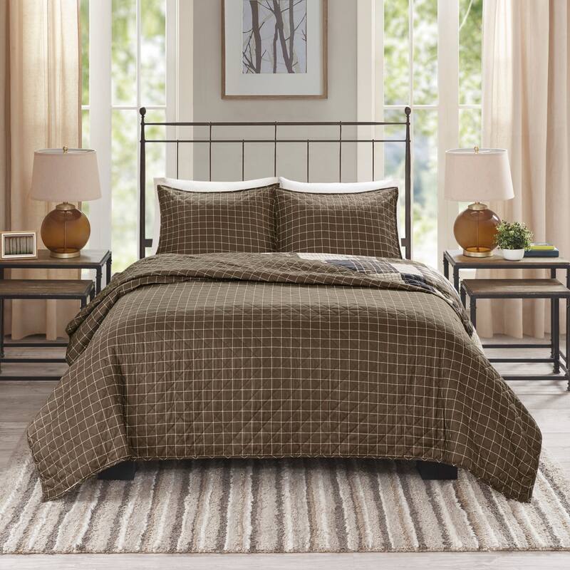 3 Piece Reversible Printed Quilt Set Black/Brown King/Cal King