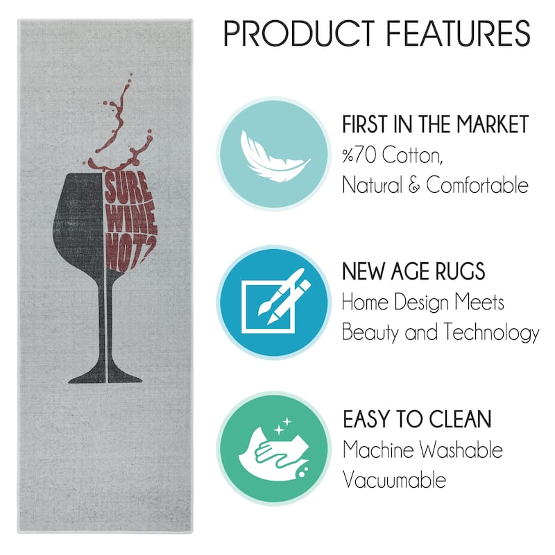SussexHome Beer Wine Decor Thin Non Skid Washable Cotton Runner Rug - 20" x 59"