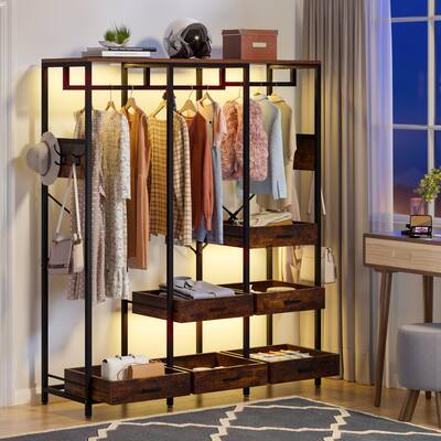 Heavy Duty Closet Organizer with Drawers, Clothes Garment Rack with 2 Hanging Rods