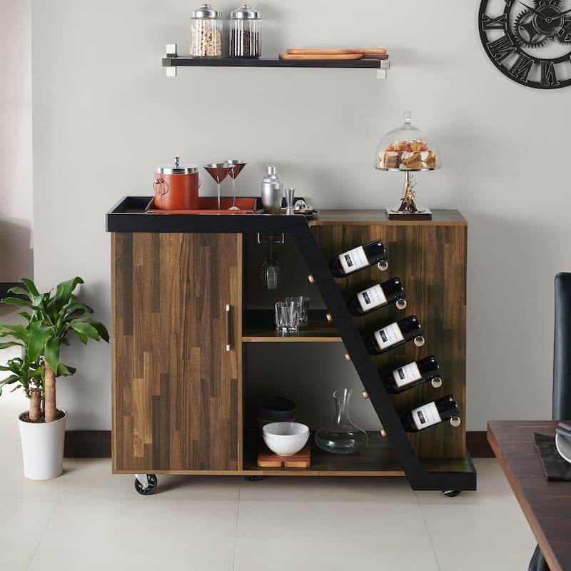 Furniture of America Tern Modern 6-shelf Mobile Wine Cabinet - Light Hickory