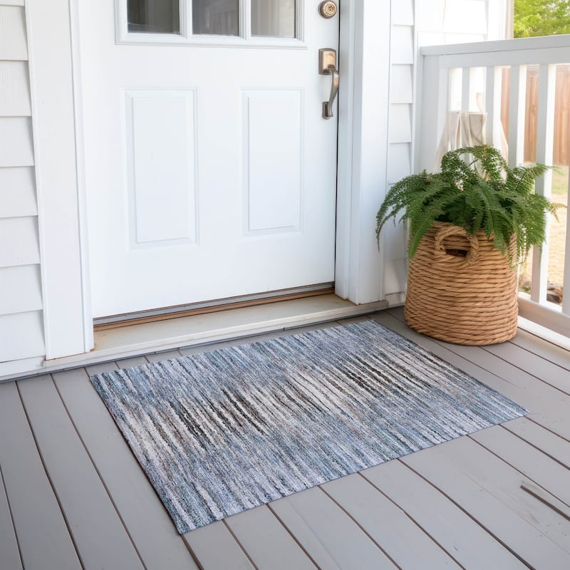 Machine Washable Indoor/ Outdoor Chantille Jagged Stripes Rug