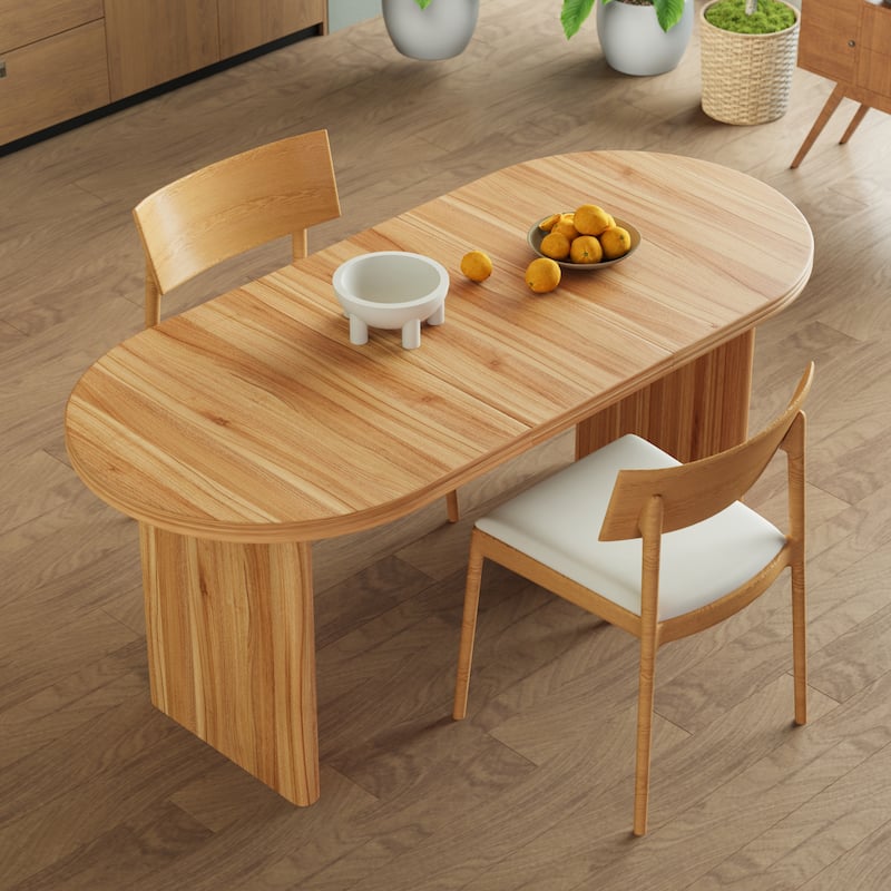 55.12" to 78.26" Modern Extendable Dining Table: Mid-Century Removable Leaf Design for Dining Room & Kitchen - Natural Walnut