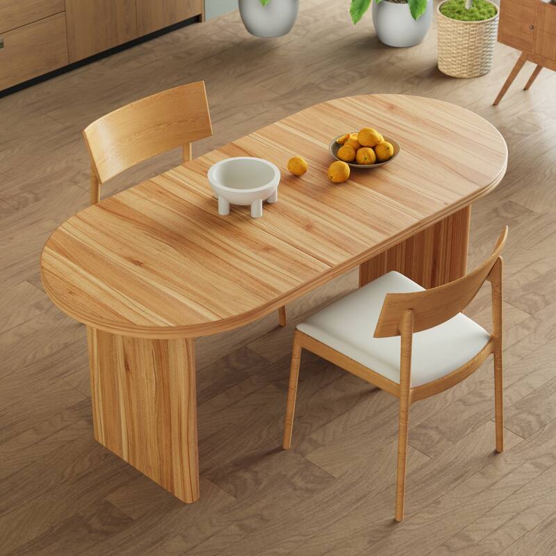 Modern Extendable Dining Table with Removable Leaves Mid Century Natural Walnut Kitchen and Dining Room Table 55 to 71 Inch