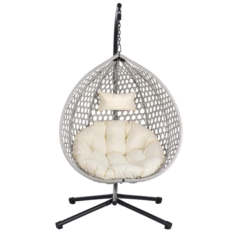 Versatile Egg Chair for Indoor and Outdoor Use, PE Rattan Patio Swing Hanging Chair with Stand and Cushion