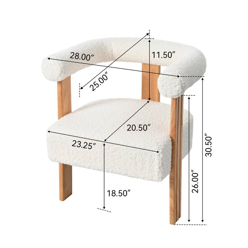 White Mid-Century Modern 25" Upholstered Barrel Accent Chair with Rubber Wood Legs