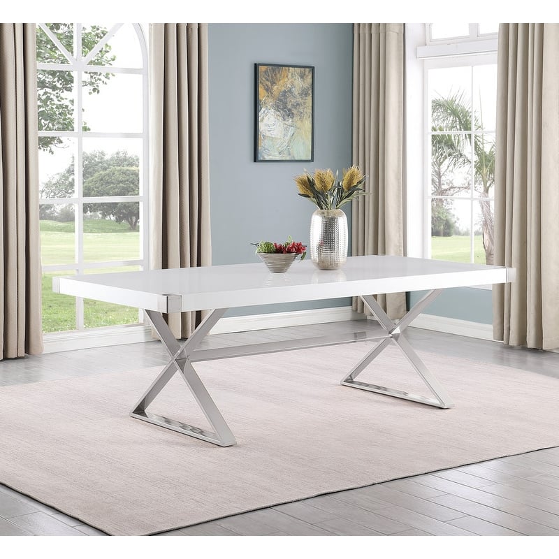 Best Quality Furniture D442/3-SC320-7 Dining Set with 94" White Lacquer Wood Top
