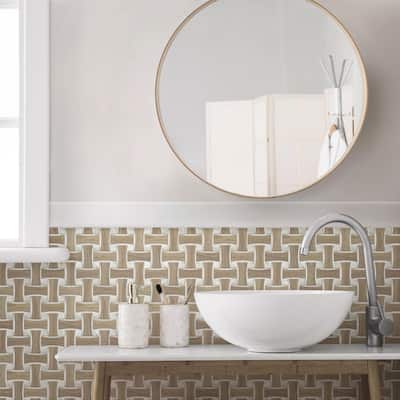 Merola Tile Llama Dog Bone Basketweave Noce/Calacatta Dot 10" x 10" Porcelain Floor and Wall Tile