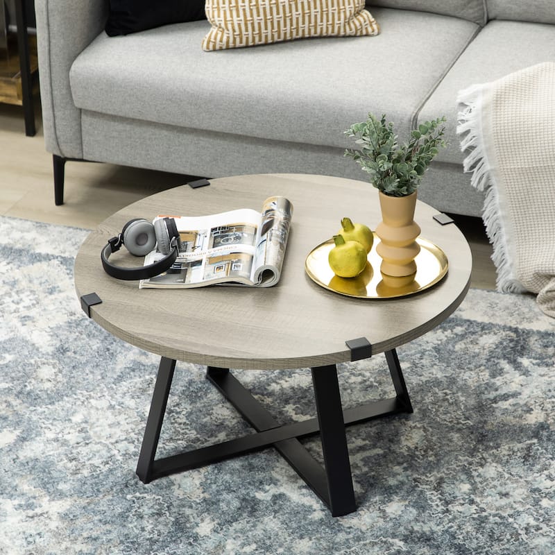 HOMCOM Round Coffee Table, Accent Center Table Steel Legs