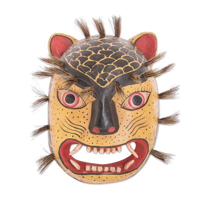 Novica Handmade Powerful Jaguar Wood Mask