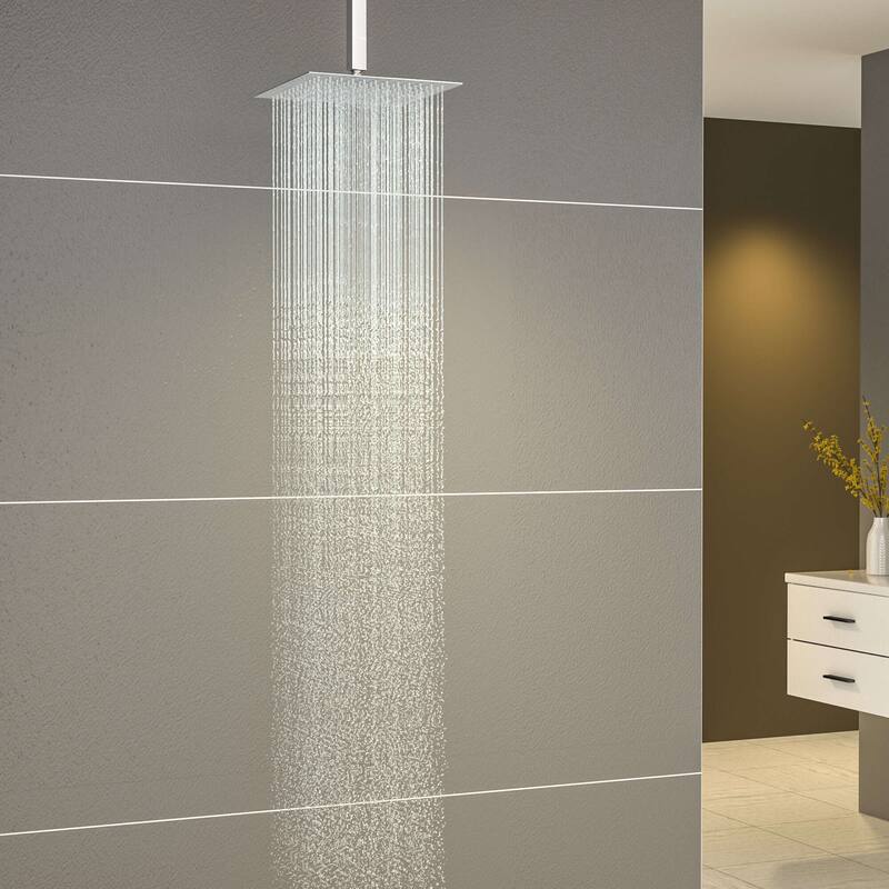 8/10/12/16 Inch Adjustable Rainfall Shower Head Wall-mounted Solid Square Ultra Thin 304 Stainless Steel