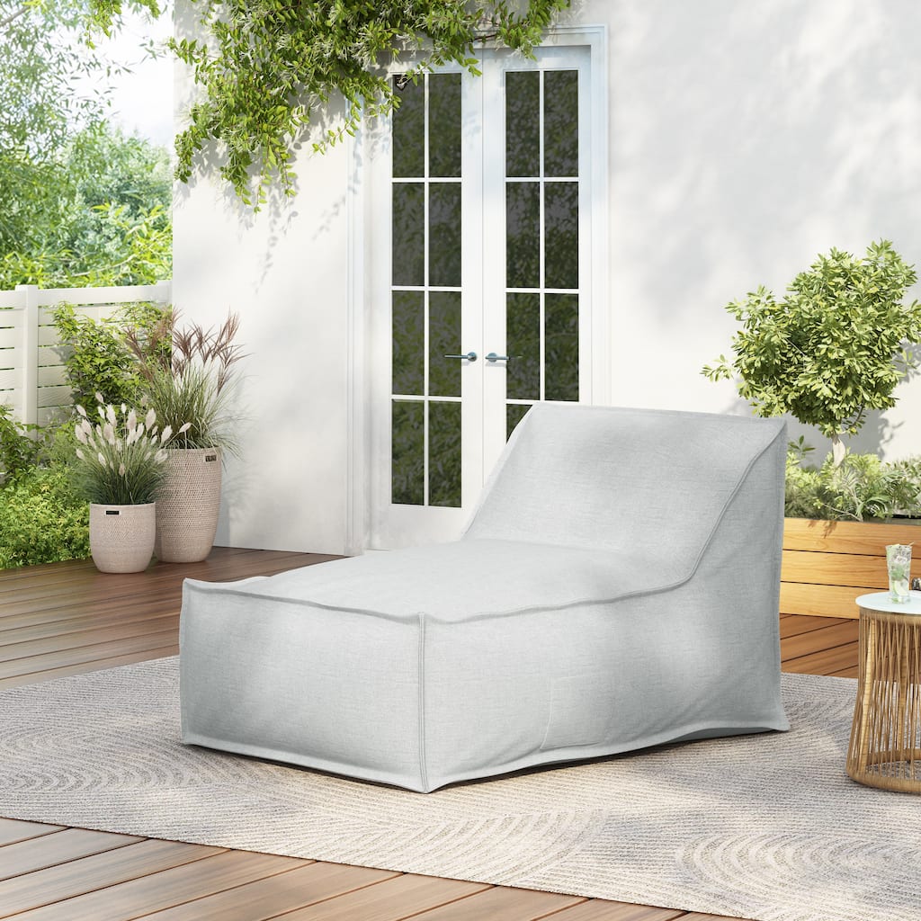 Roomfitters Perry Outdoor Bean Bag Lounge Chair with Water Repellent Fabric, Half Length Design, Light Grey