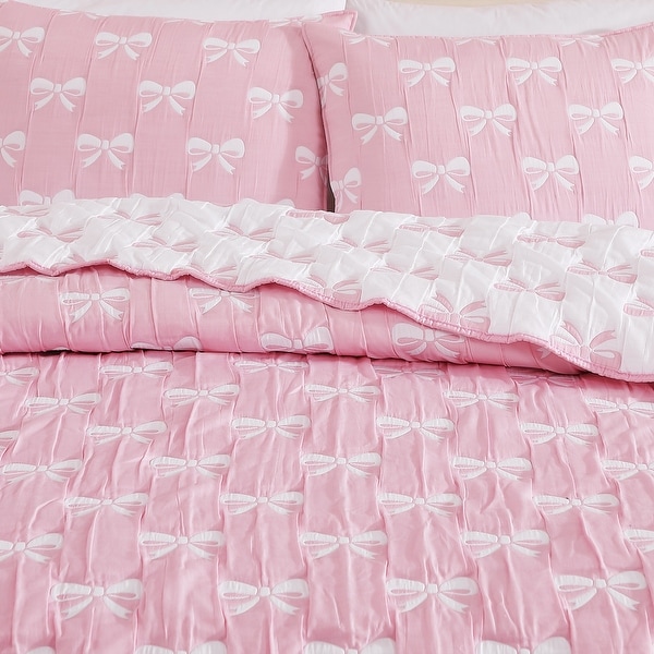 Swankiss quilt pearl ribbon 裏毛 OP ピンク Ballet-Bows-Pink-All-Season-