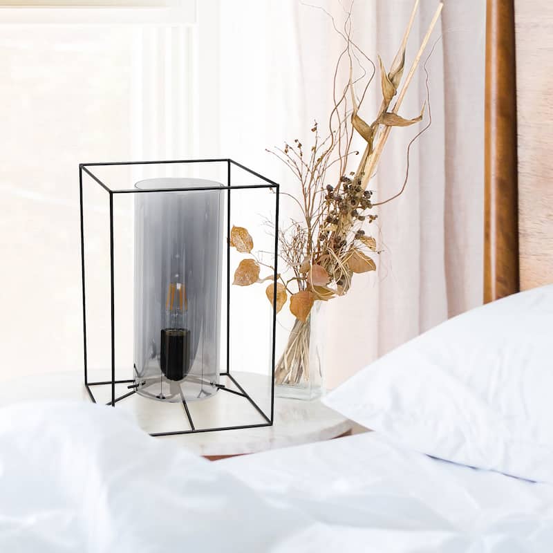 Lalia Home Framed Table Lamp with Clear Cylinder Glass Shade