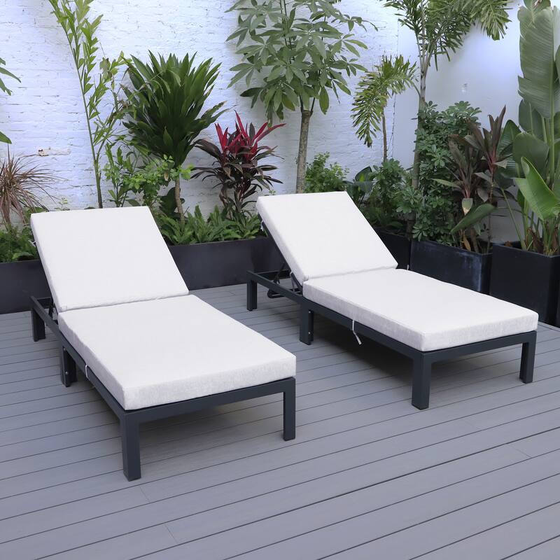 Chelsea Set of 2 Aluminum Armless Chaise Lounge Chair With Cushions for Outdoor Summer Patio Porch Beach Backyard Pool
