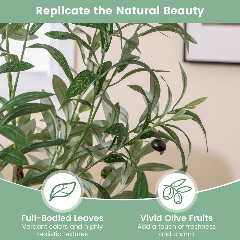 Gymax 4.5 FT Tall Artificial Olive Tree Set of 2 Fake Potted Trees w/