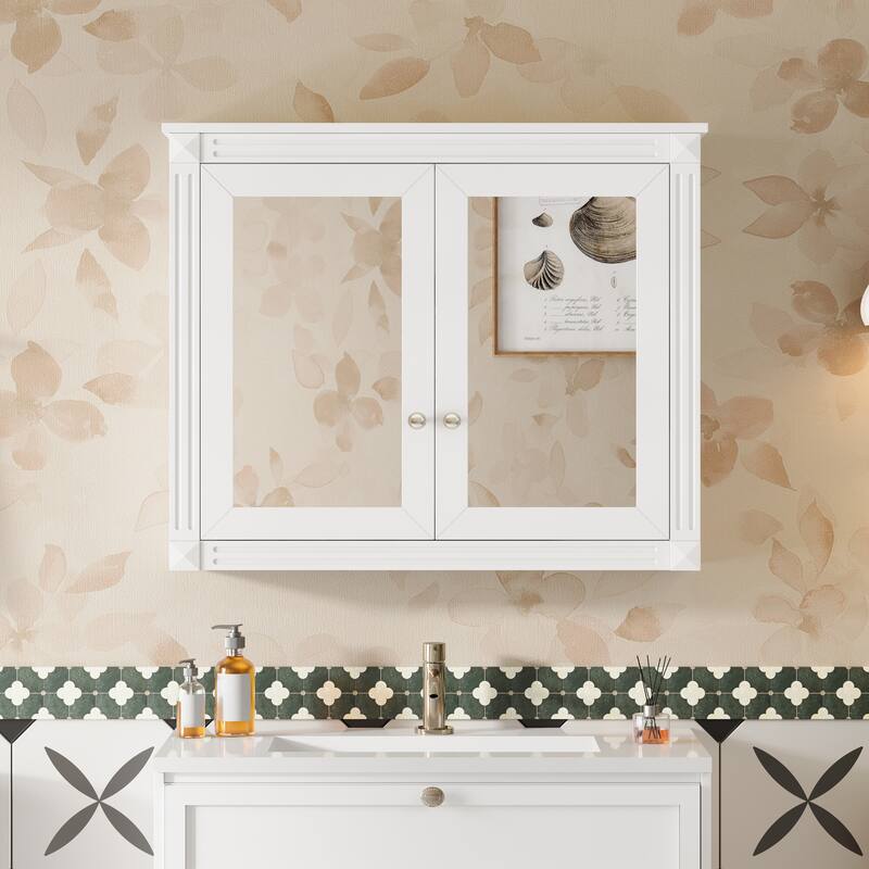 Rossetta 36'' Contemporary Simple Style Bathroom Mirror Storage Cabinet with 2 Adjustable Shelves - White