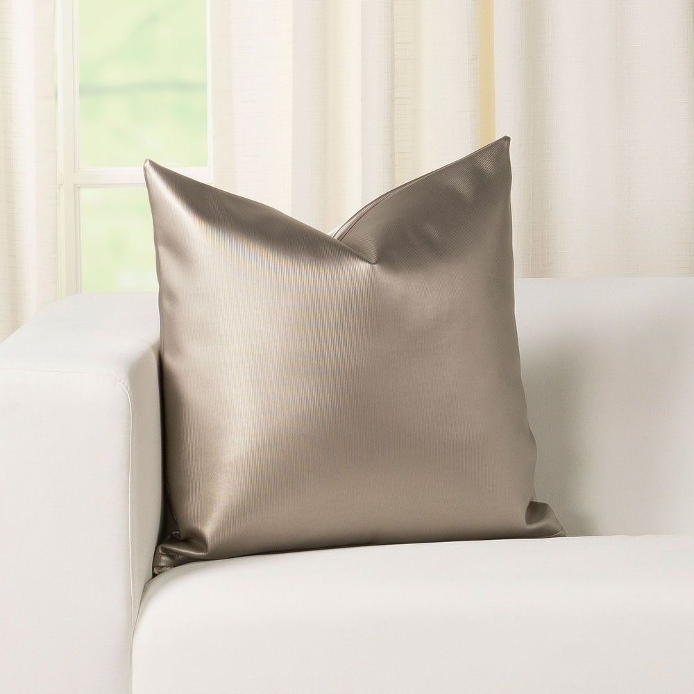 Flip Pewter Faux Leather Throw Pillow