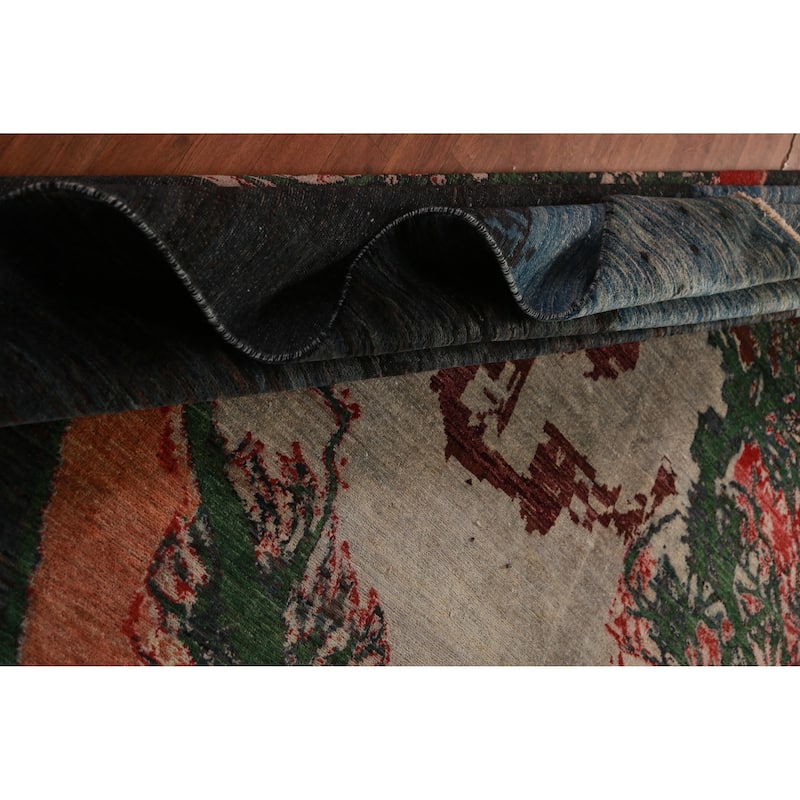 Vegetable Dye Art Deco Oriental Area Rug Hand-Knotted Wool Carpet - 9'11"x 13'0"