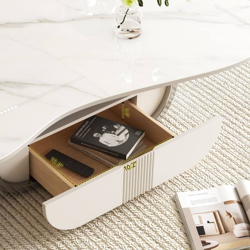 Modern Butterfly Sintered Stone Top Coffee Table with Storage
