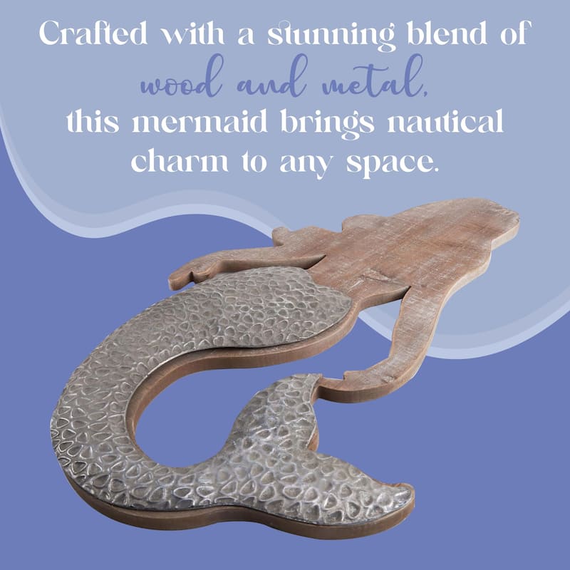 Elements Metal and Wood Mermaid Wall Decor