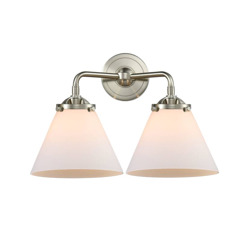 Innovations Lighting Large Cone 2 Light 16" Wide Bathroom Vanity Light - Brushed Satin Nickel / Matte White Cased