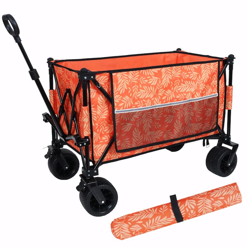 Heavy-Duty 480lbs Folding Wagon Cart with Bonus Picnic Mat - Orange