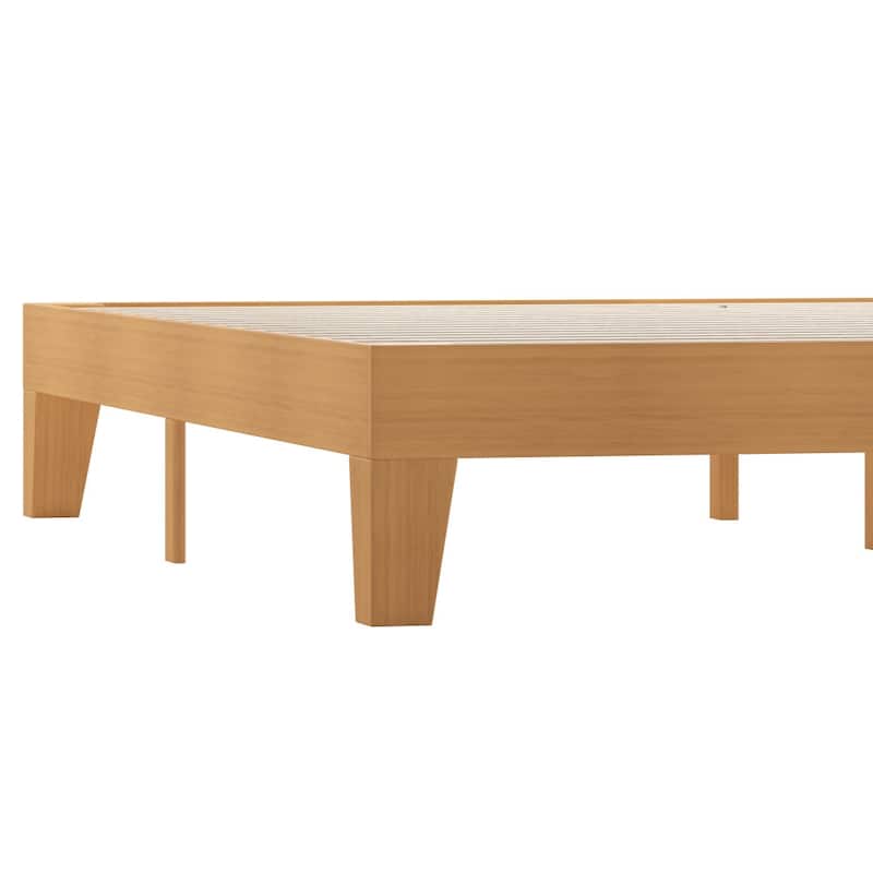 Wood Platform Bed with 14 Wooden Support Slats