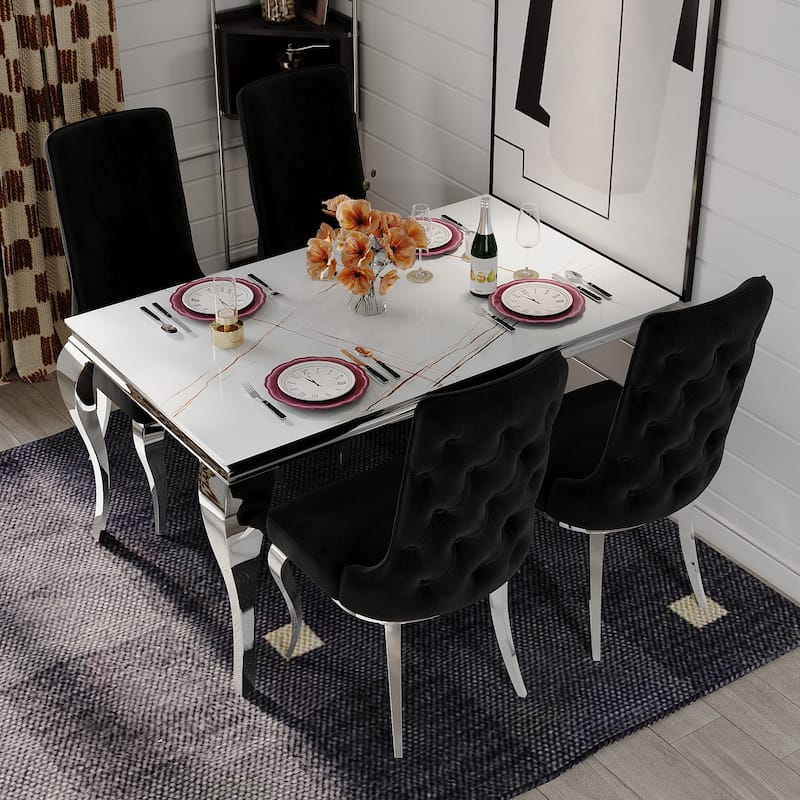Luxurious Clear Tempered Glass Dining Table Set with Heavy Duty Dining Chairs