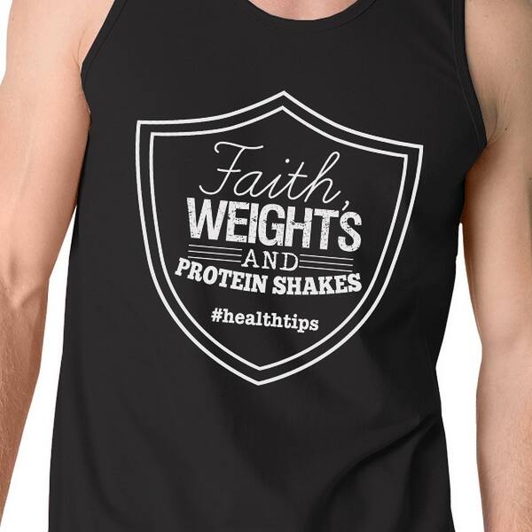 Shop Faith Weights Mens Black Funny Tank Top Graphic Workout