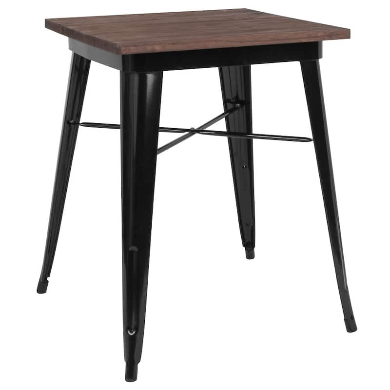 Industrial Steel and Elm Wood Bistro Dining Table - 23.5"W x 23.5"D x 30.25"H