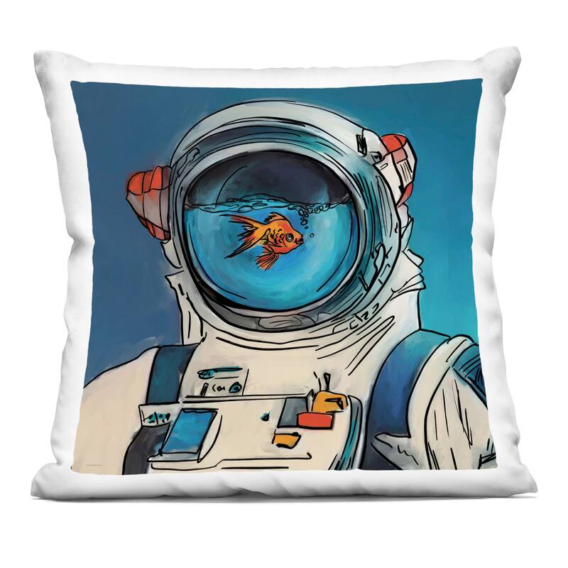 Stupell Goldfish Astronaut Suit Decorative Printed Throw Pillow Design by Kamdon Kreations - Accent - Polyester - Blue - Single