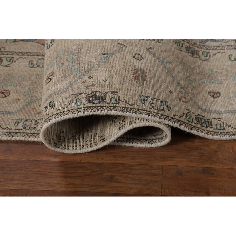 Medallion Tabriz Persian Area Rug Oriental Beige Handmade Wool Carpet - 6'9"x 9'7"