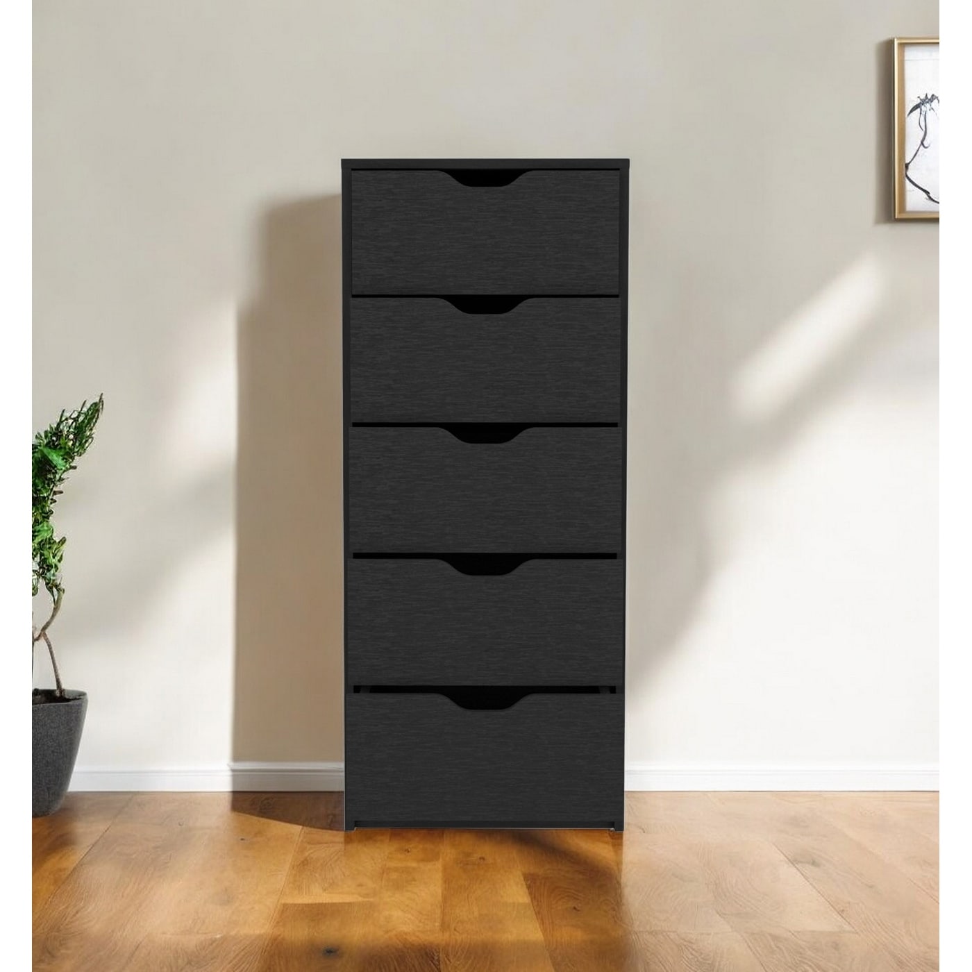 HomeRoots 18" Black Five Drawer Standard Chest