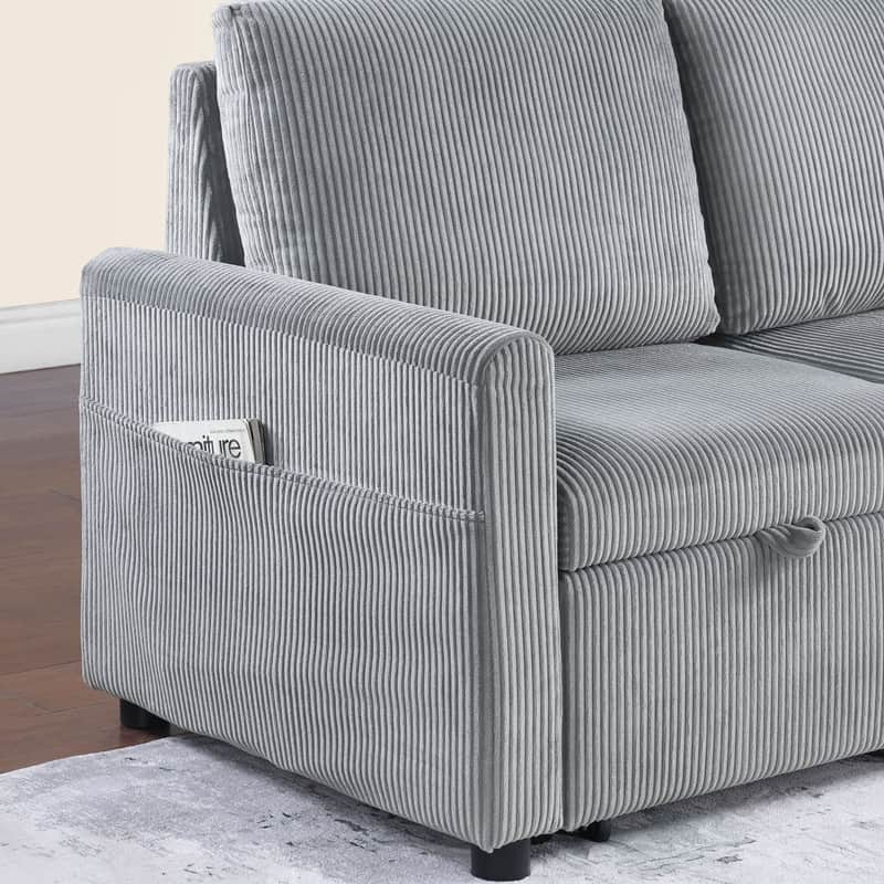 Oswin 45"W Gray Corduroy Loveseat with Storage, Side Pocket