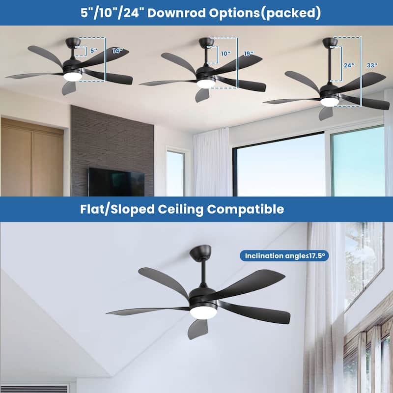 52" Smart Ceiling Fan with Light and Remote Control, 5 ABS Blades, LED Dimmable Optional