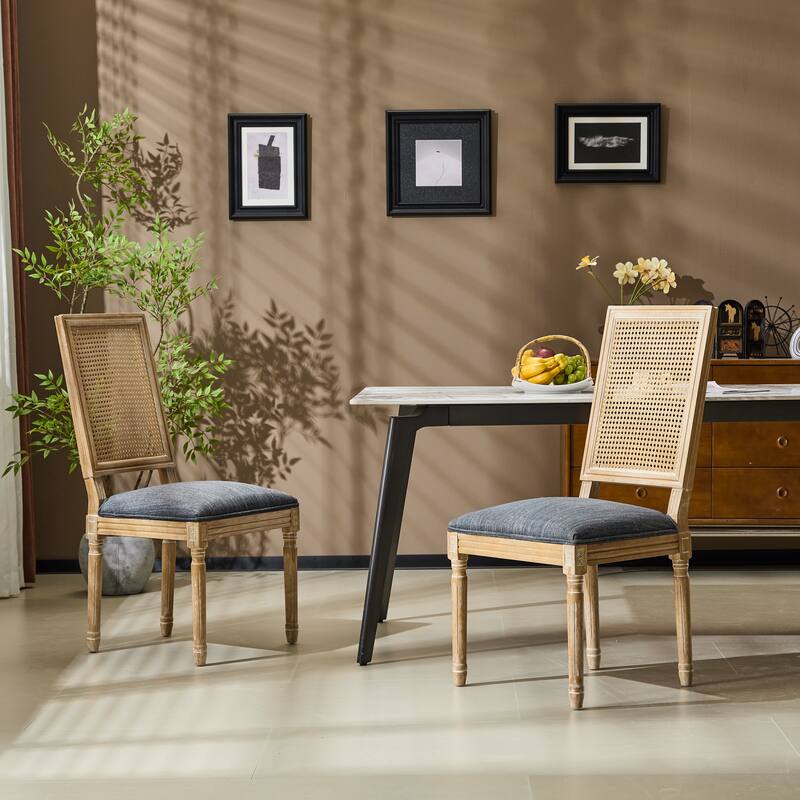 Modern 2 Piece Rattan Dining Chair with Backrest Cushions Wooden Legs for Dining Room Kitchen Living Room Bedroom