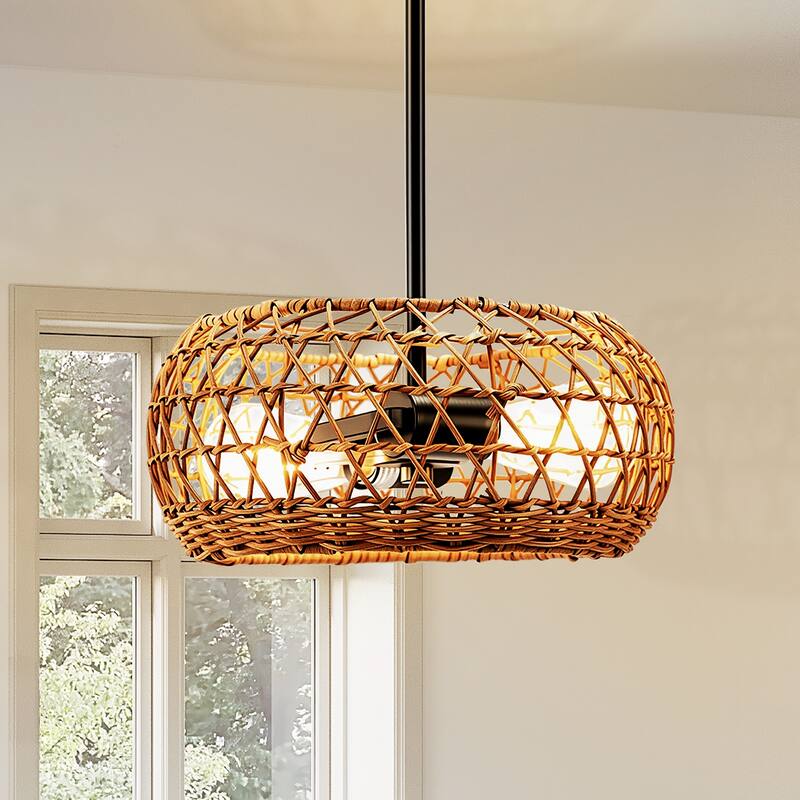 2-Light Hand Woven Pendant Rustic Hanging Lighting for Kitchen Island Bedroom, Dining Room, Living Room, Entryway - N/A