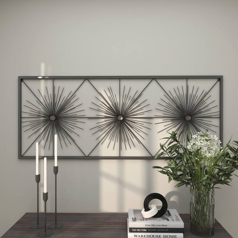 Black Metal Sea Urchin Starburst Wall Decor with Black Frame