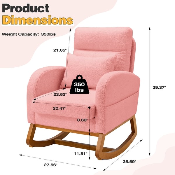 dimension image slide 3 of 6, EROMMY Rocking Chair Indoor, Glider Chair with Pillow and Blanket, Living Room, Bedroom & Baby Room, Pink/ Beige/Gray