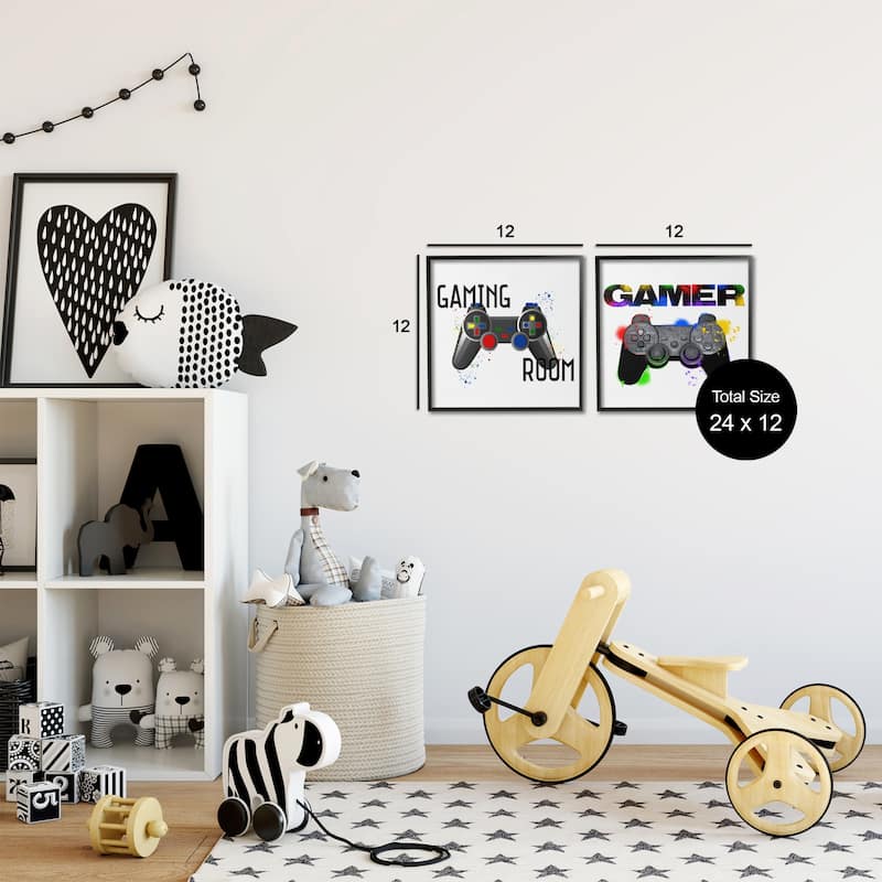 Stupell Retro Gaming Room Control Framed Giclee Art Design By Kim Allen, Marcus Prime (Set of 2)