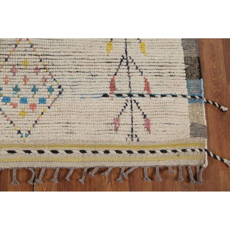 Striped Geometric Moroccan Area Rug Hand-Knotted Wool Carpet - 5'9"x 10'0"