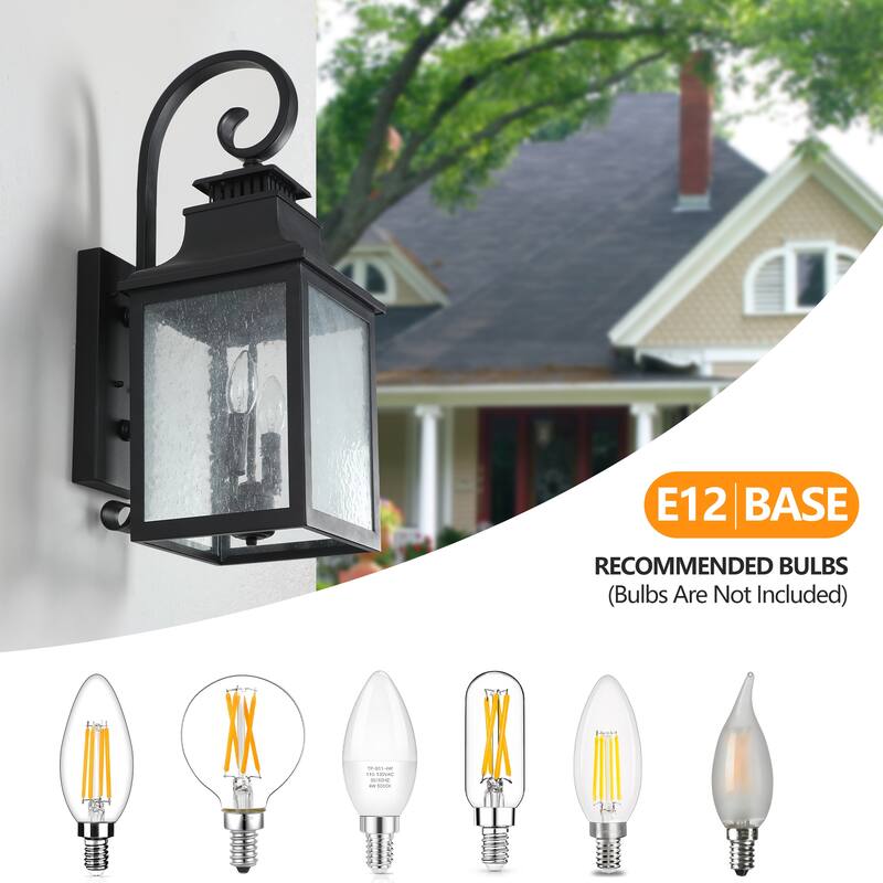 Large Outdoor Black Exterior Wall Lantern Sconce with Glass Shade