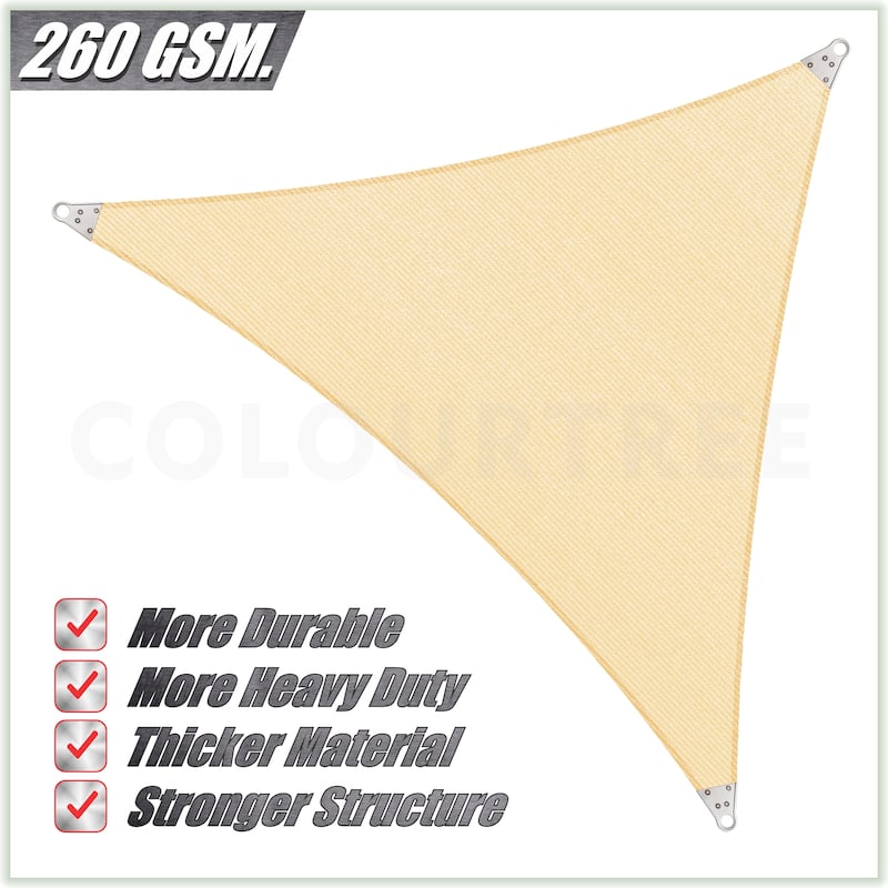 ColourTreeUSA Triangle Sun Shade Sail Reinforced Super Ring HDPE Mesh Fabric Screen Canopy UV Block 260 GSM